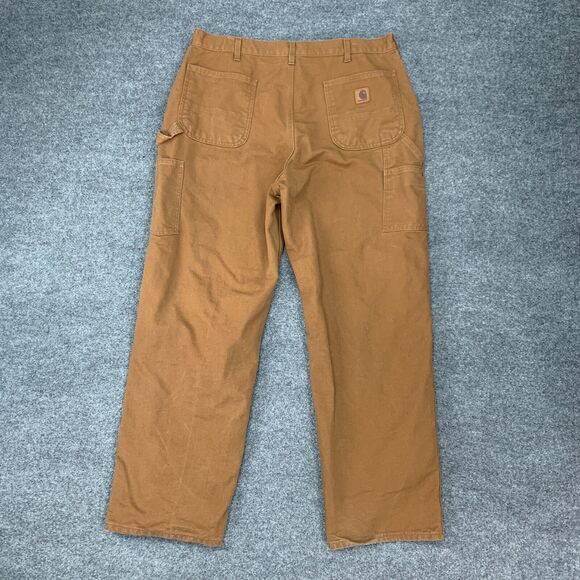 Carhartt Work Pants Mens 38x32 Pecan Original Dungaree Heavy Ripstop Cotton - Picture 3 of 13